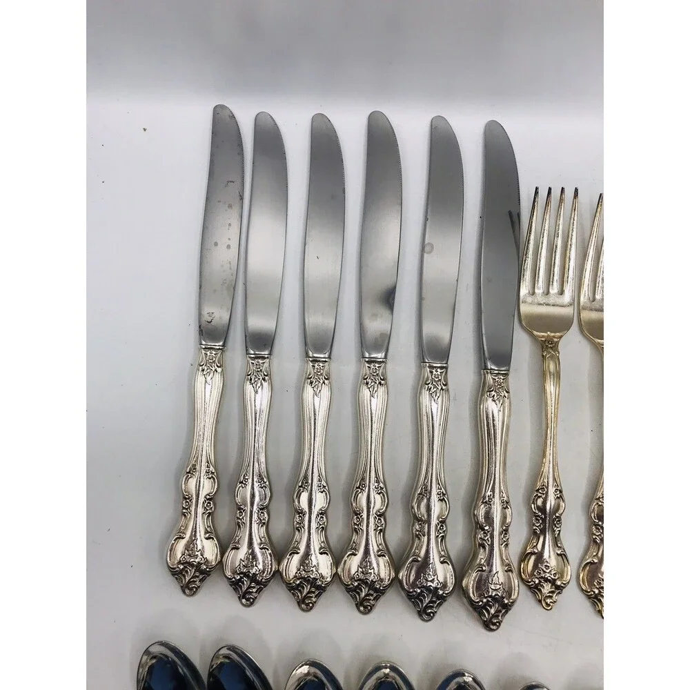 International Deep Silver Inlaid ORLEANS Flatware Set 53pc Vintage Silverplate